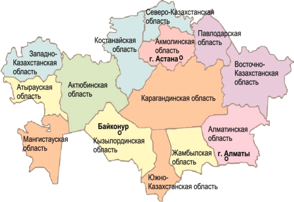 Карта Казахстана по областям