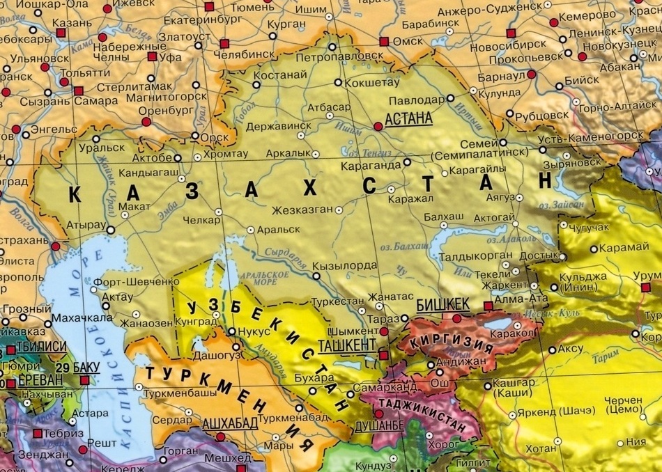 Карта Казахстана с городами